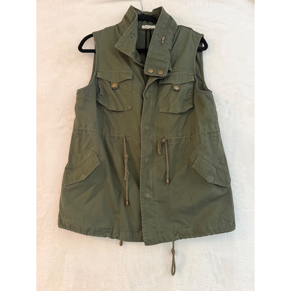 Pleione Utility Vest Womens Medium Olive Green Cotton Military Anorak Jacket M